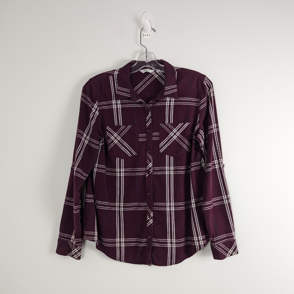 Women's Plaid Cotton Button-Up Shirt, Size Medium Grunge